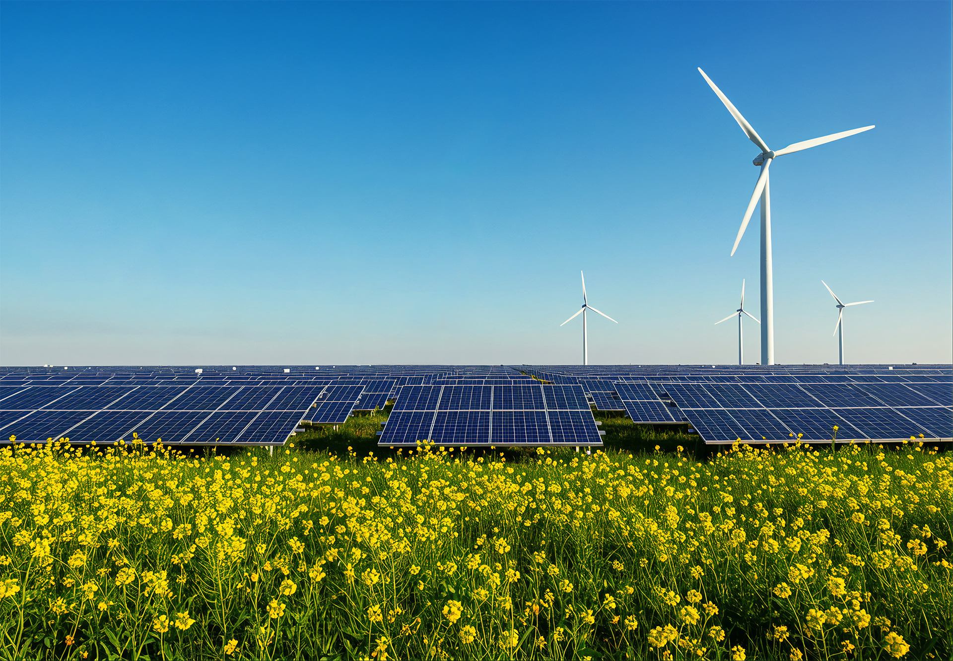 Renewable energy — solar panels and wind turbines